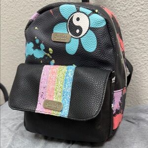 Justice Black Backpack with Multicolor Glitter Stripes
